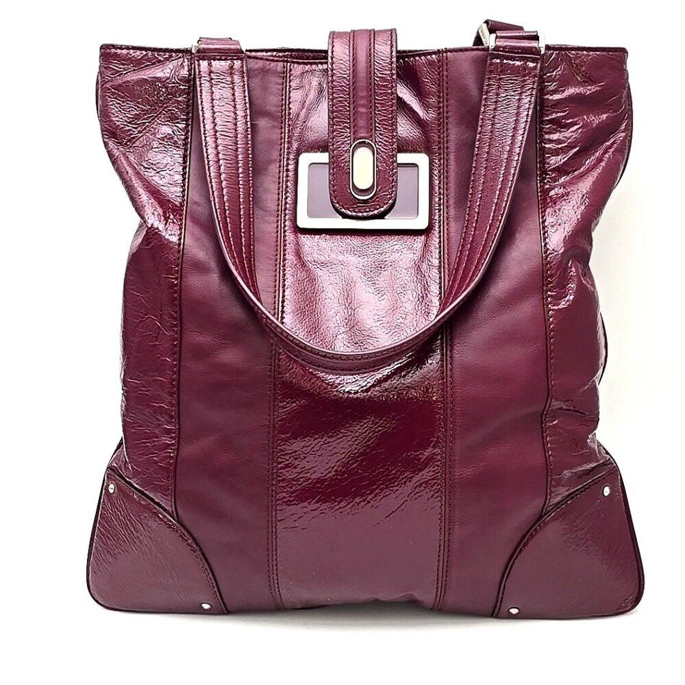 Jill Stuart Genuine Leather Tote Burgundy Organizer Computer Shoulder Handbag